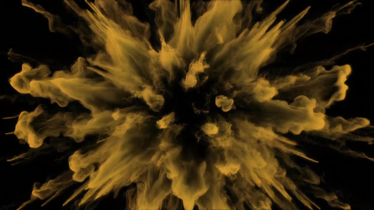 Explosion of Golden Powder Particles on Black Background