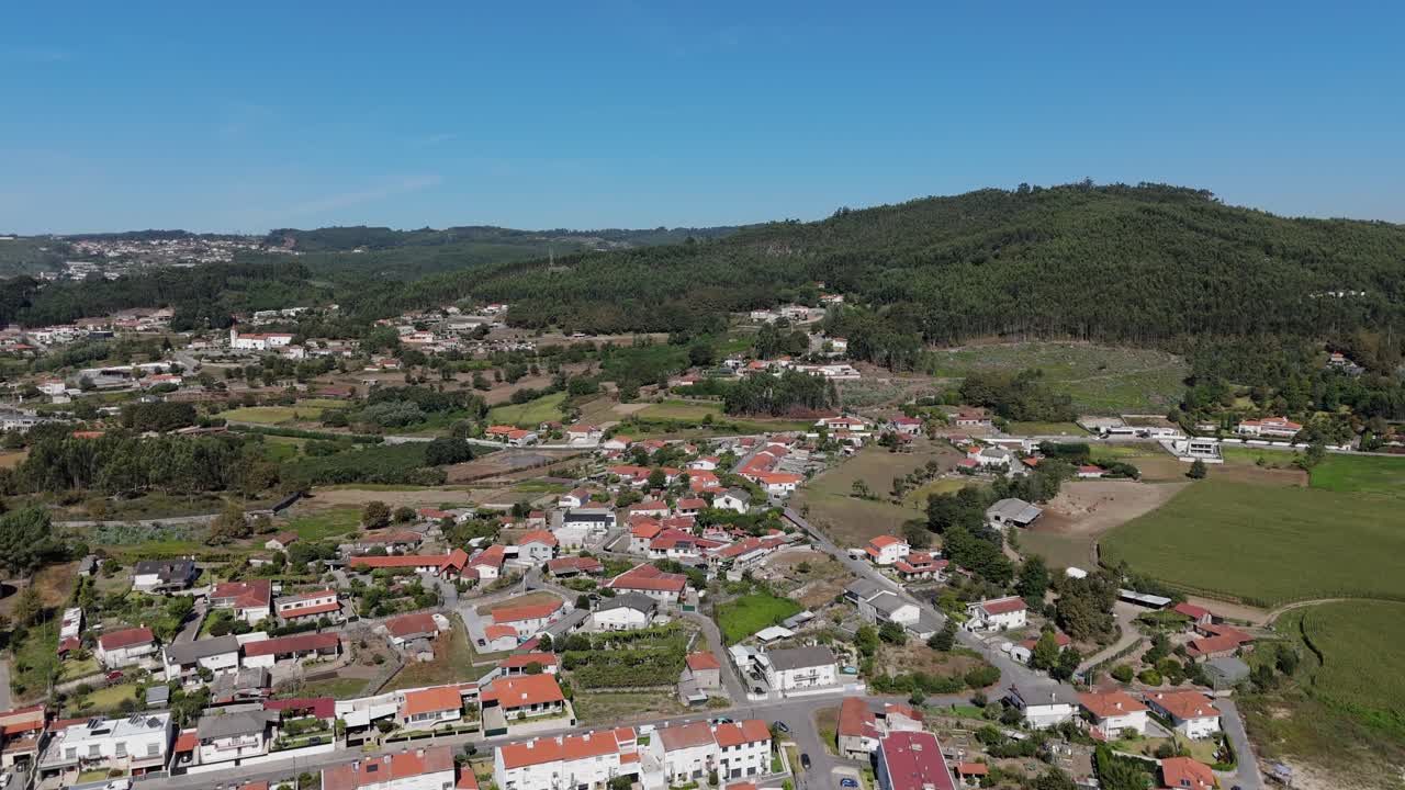 Aerial view of Ronfe village in Guimaraes Portugal with houses and surrounding greenery
