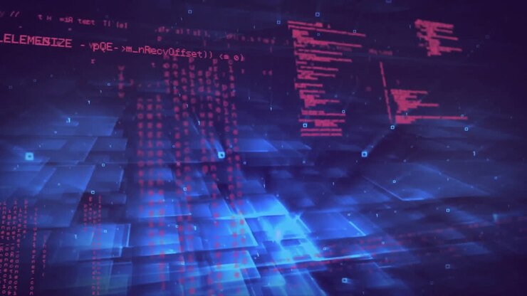 Animation of data processing over shapes on black background
