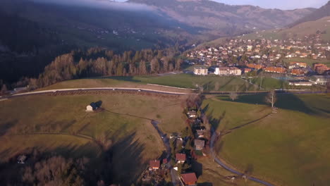 Luftpanoramablick-Auf-Das-Dorf-Charmey-Im-Kanton-Gruyere