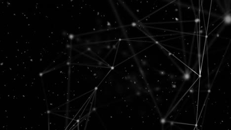 animación de partículas blancas sobre una red de conexiones contra un fondo negro