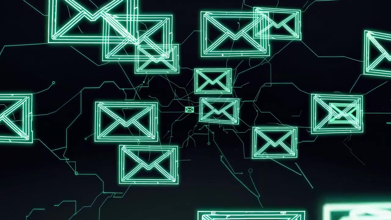 Digital Email Icons Floating in Cyber Network Space