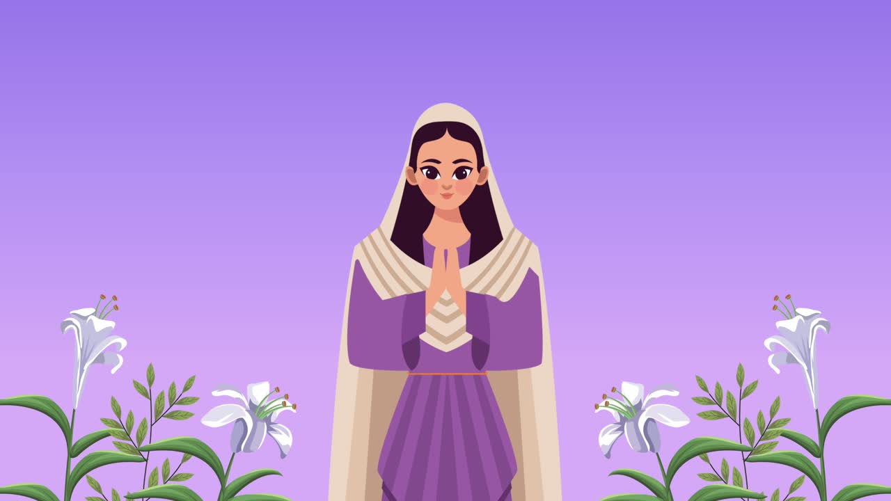 la virgen maría con el vestido púrpura