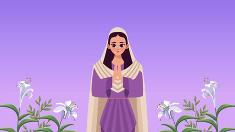 la virgen maría con el vestido púrpura