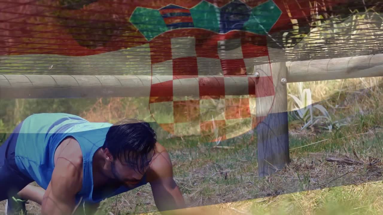 animación de la bandera de nigeria sobre un hombre musculoso y fuerte que supera la pista