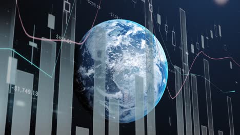 Animation-of-statistics-and-financial-data-processing-over-globe