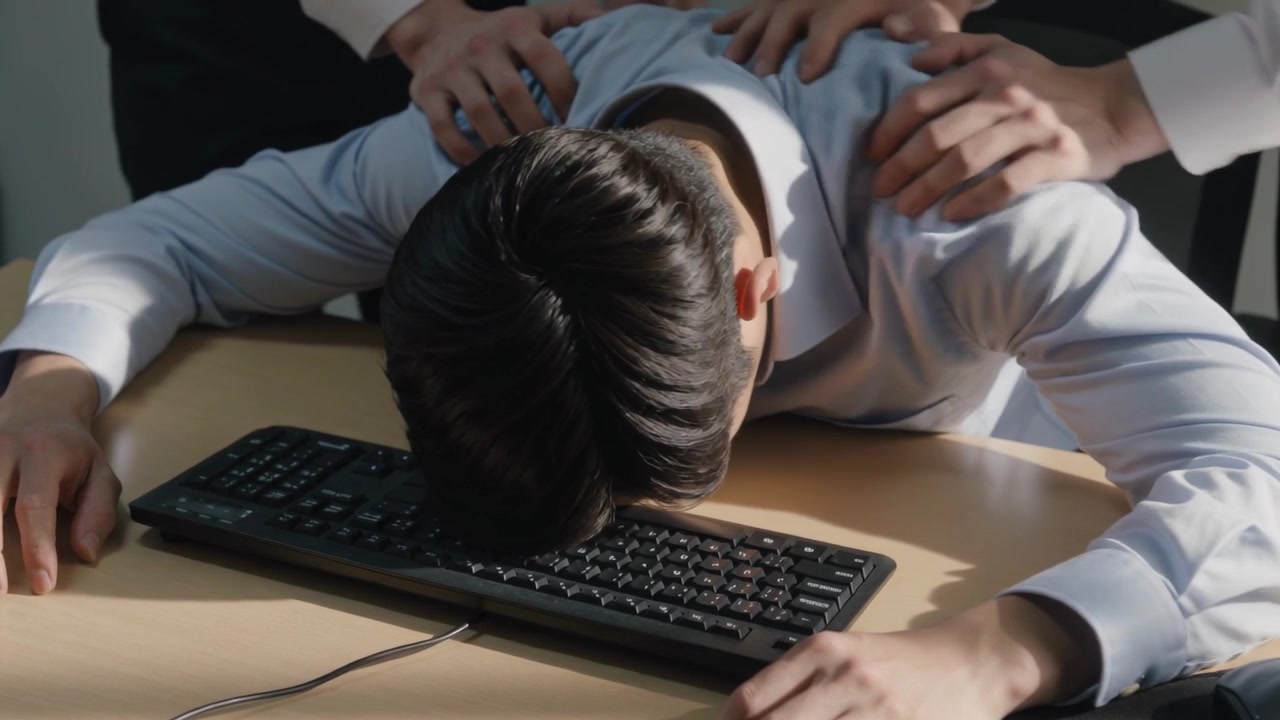 Notando un lavoratore in camicia che si addormenta in ufficio, il team si ritira, battendo sulla tastiera per svegliarlo.