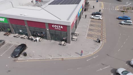 aerial view of a costa coffee and retail park