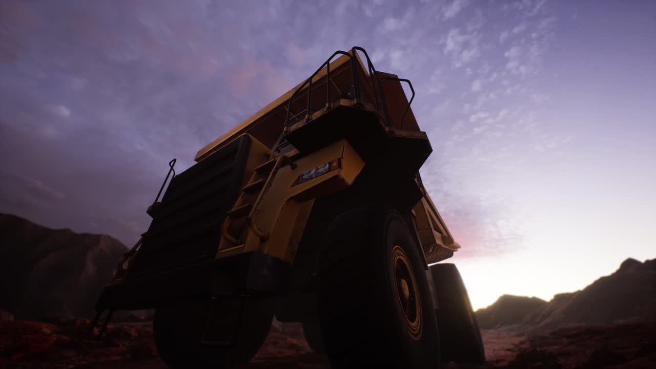 camión de descarga amarillo, camión de minería en el sitio de minería