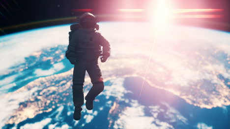 space man astronaut in space on a background of the blue planet earth