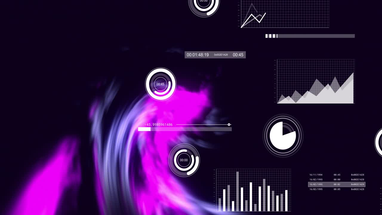 When interface launches vortex spinning while HUD gauges filling and charts rising to show growth