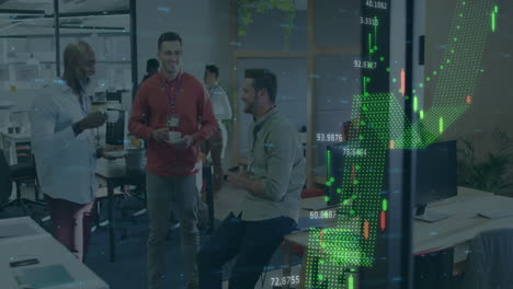 animación del procesamiento de datos financieros sobre diversas personas de negocios en la oficina