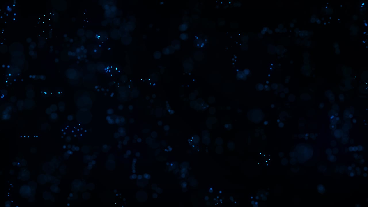 fondo de puntos abstractos. partículas iluminadas azules. profundidad de campo. iluminación abstracta, polvo, partículas y deslumbramiento en un fondo oscuro. tecnología futurista. bokeh. animación de bucle 3d, vj, 4k