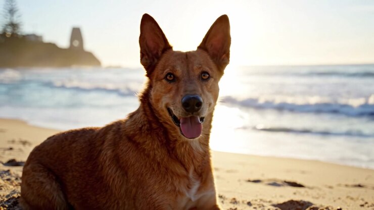 Un Cane Gioioso si Gode una Splendida Giornata in Spiaggia con la Luce del Sole che Luccica sull'Acqua, Creando un'Atmosfera Perfetta per Relax e Divertimento