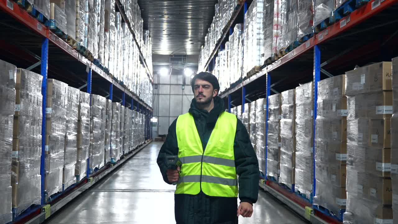 trabajador del almacén escaneando el inventario