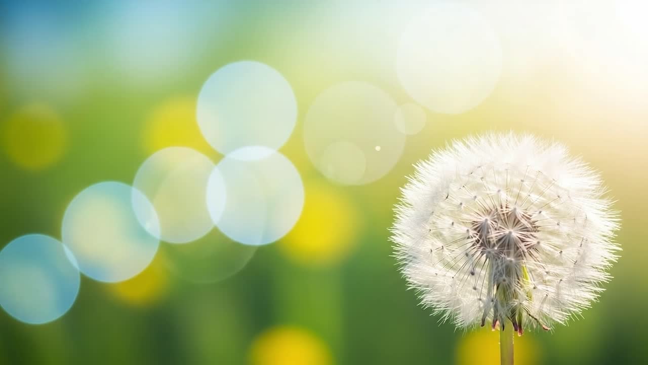 Captivating Dandelion in Bloom Surrounded by a Soft Focus of Colorful Bokeh, Highlighting the Beauty of Nature and the Seasons Changing in the Background