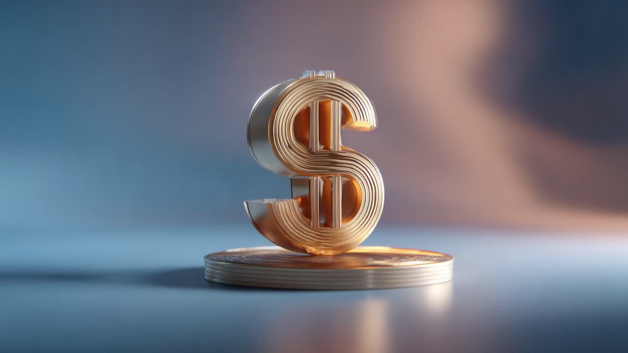 A Stunning Illustration of a Stylized Dollar Sign with a Reflective Surface, Showcasing the Concept of Currency and Wealth in a Modern Context