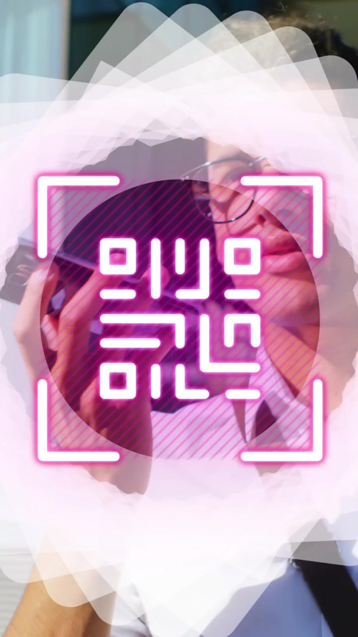 Animation of shapes and qr code over man using smartphone