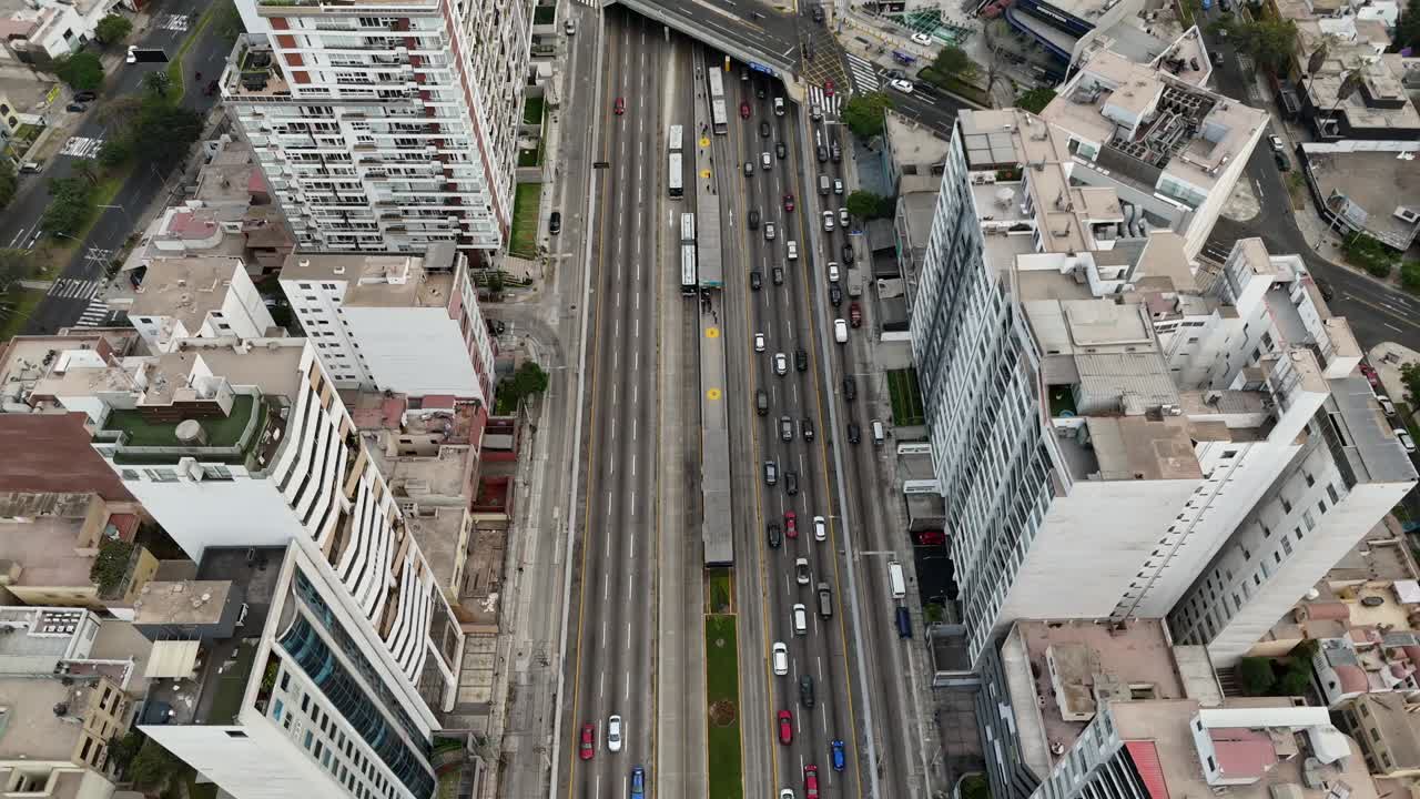 Aerial View of Busy City Highway Traffic