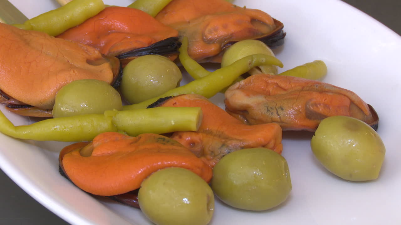 Grilled Mussels with Olives and Peppers