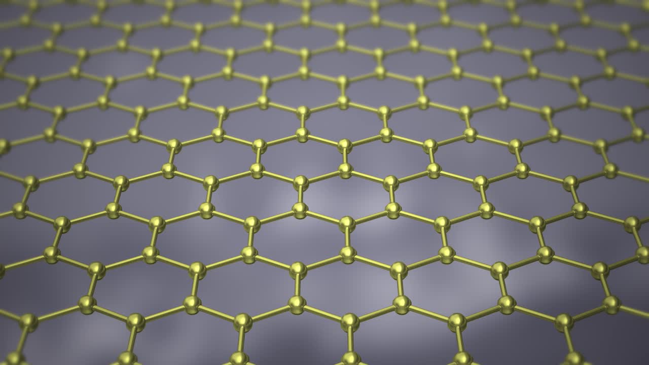 nanoestructura del átomo de grafeno animación en bucle. nanotubo en forma de panal. concepto nanotecnología y ciencias animación 3d