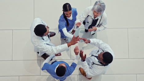 doctors, nurses and high five for healthcare