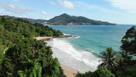 amazing beautiful empty hidden paradise secret beach bay surrounded by tropical green jungle and trees