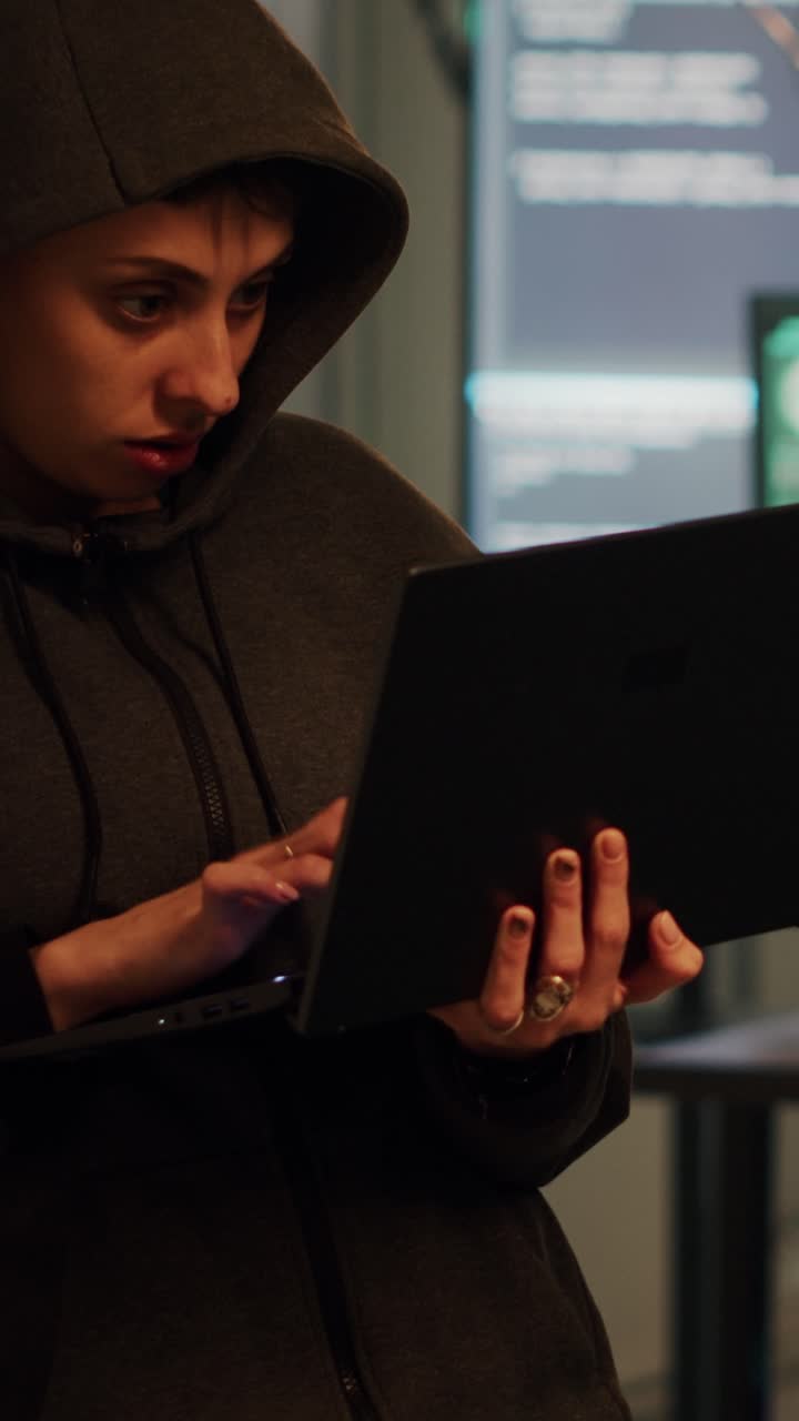 Video verticale: diversi criminali che hackerano un server di sicurezza con malware