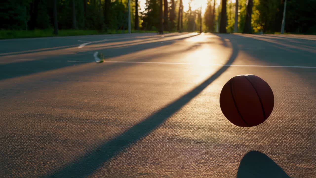 Basketball at Sunset on a Park Court