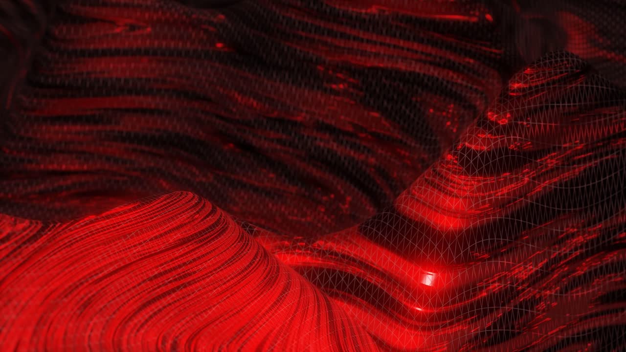 Abstract red and black flowing metallic texture with wavy surface. Futuristic luxury and material design concept. Design for wallpaper, banner, poster,