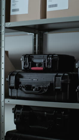 person handling equipment cases in a warehouse