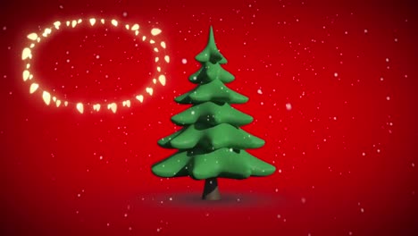 Decorative-shining-lights-against-snowflakes-falling-over-christmas-tree-icon-on-green-background