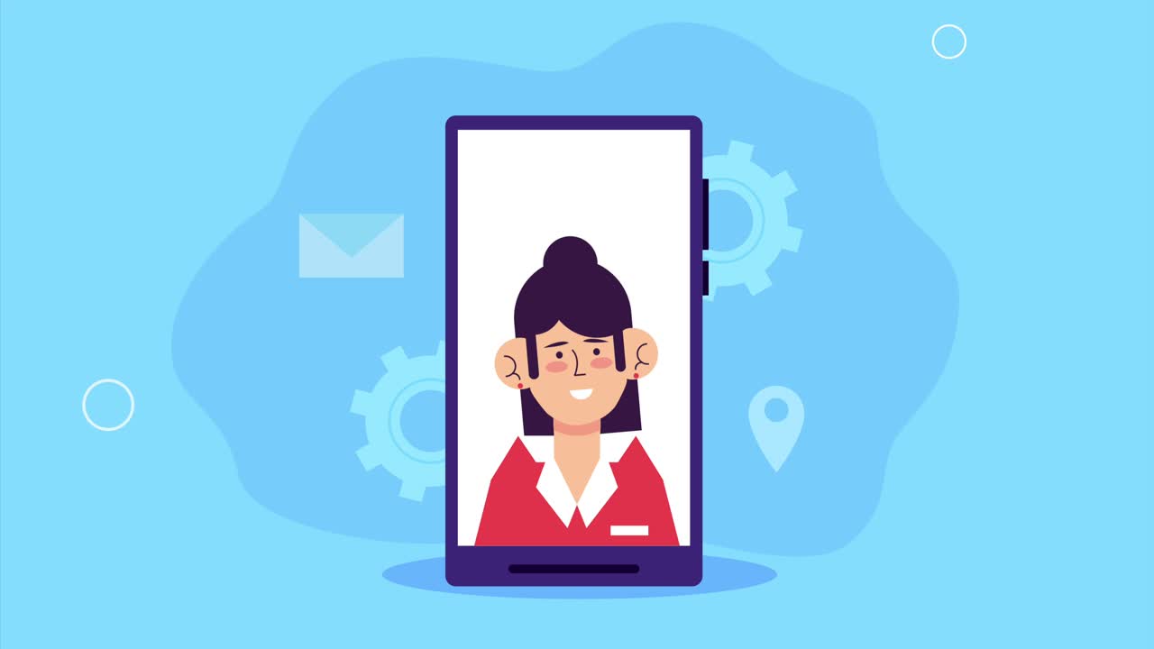 young woman in smartphone animation