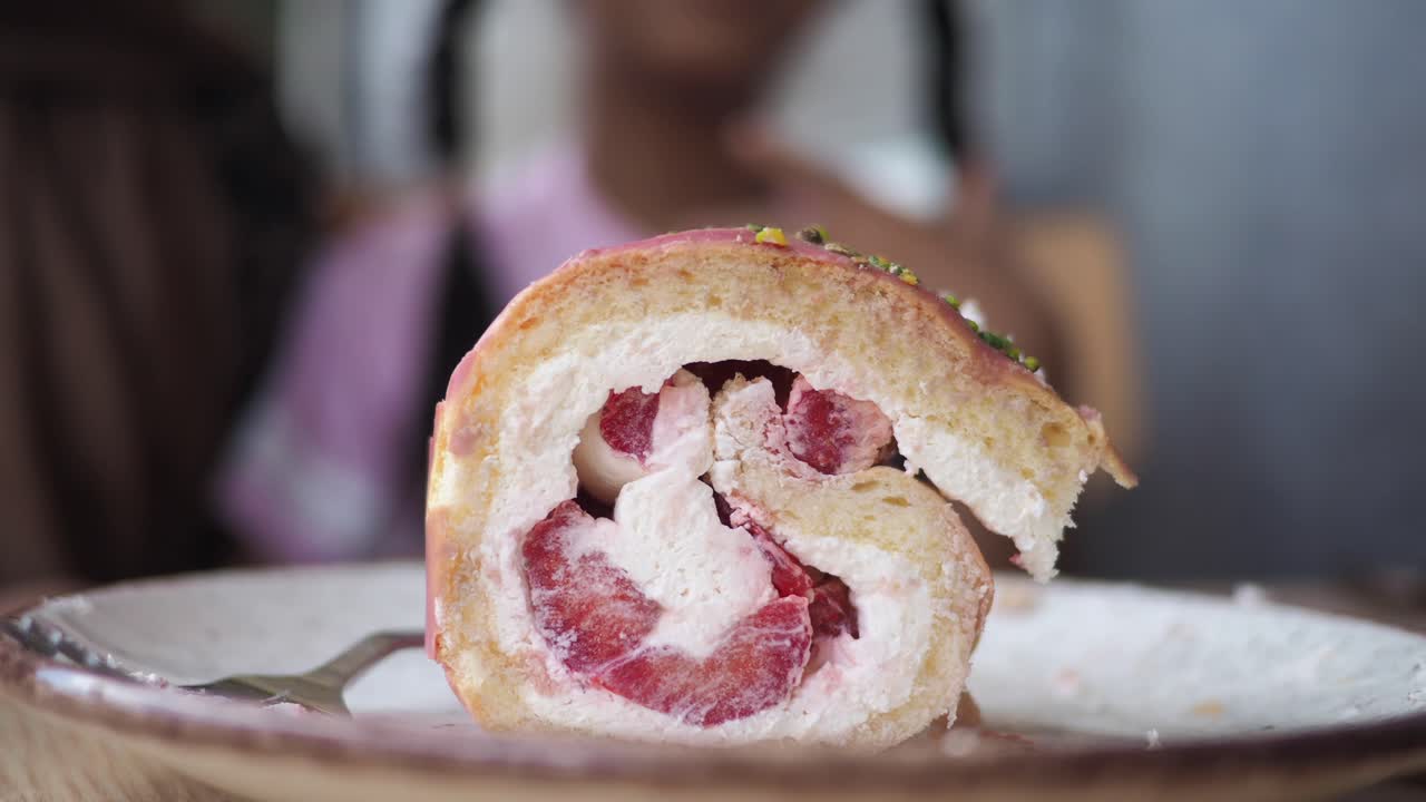Close-up of a Strawberry Swiss Roll