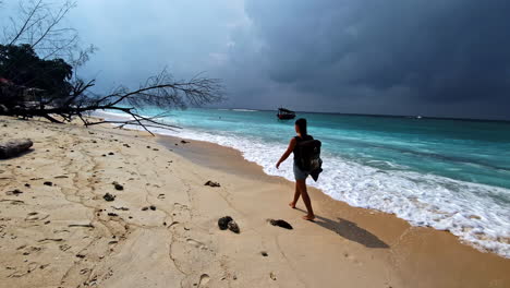 woman walking remote beach gili trawangan island indonesia exotic paradise southeast asia