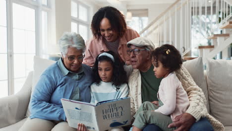 a multi-generational family enjoys a heartwarming story together