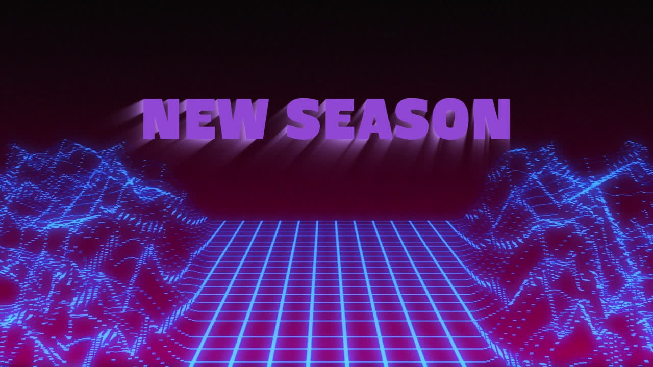 Animação de texto de nova temporada e formas em fundo preto
