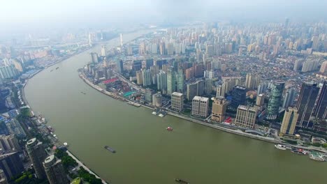 aerial view of the bund and shanghai skyline,shanghai.china.