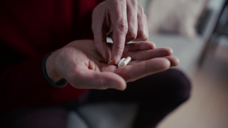 Close-up of Elderly Person's Hands Holding and Sorting Pills