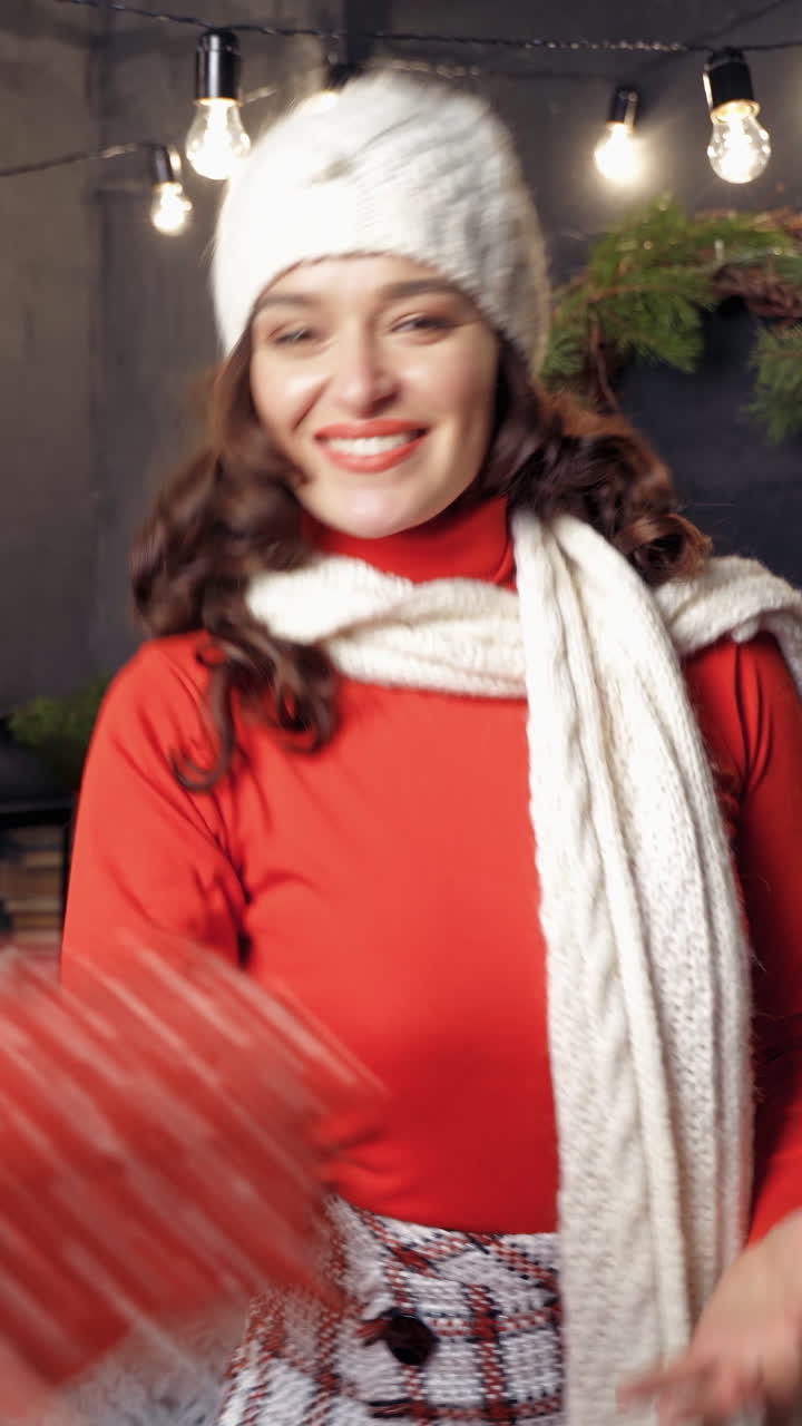 Woman with makeup in luxurious interior. Fashion young beautiful woman near Christmas tree