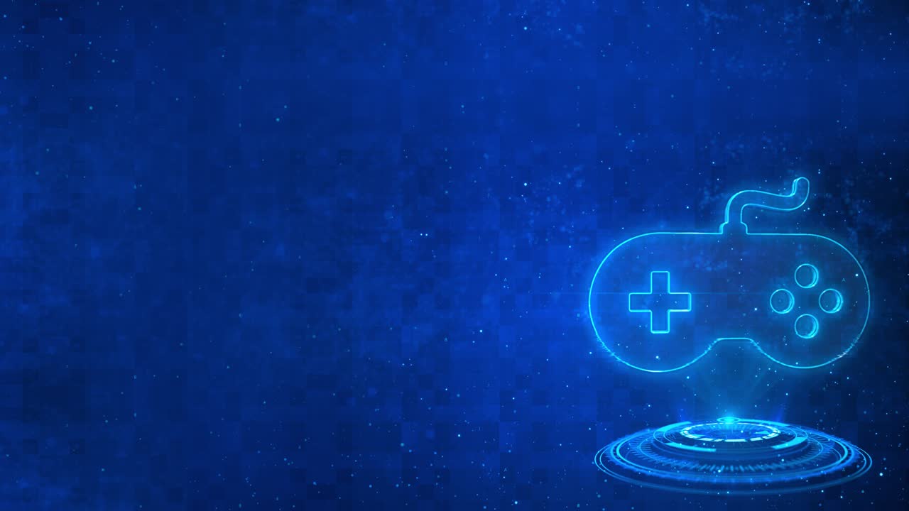 Gaming pad icon moving through rack servers in data center concept of game controller with virtual