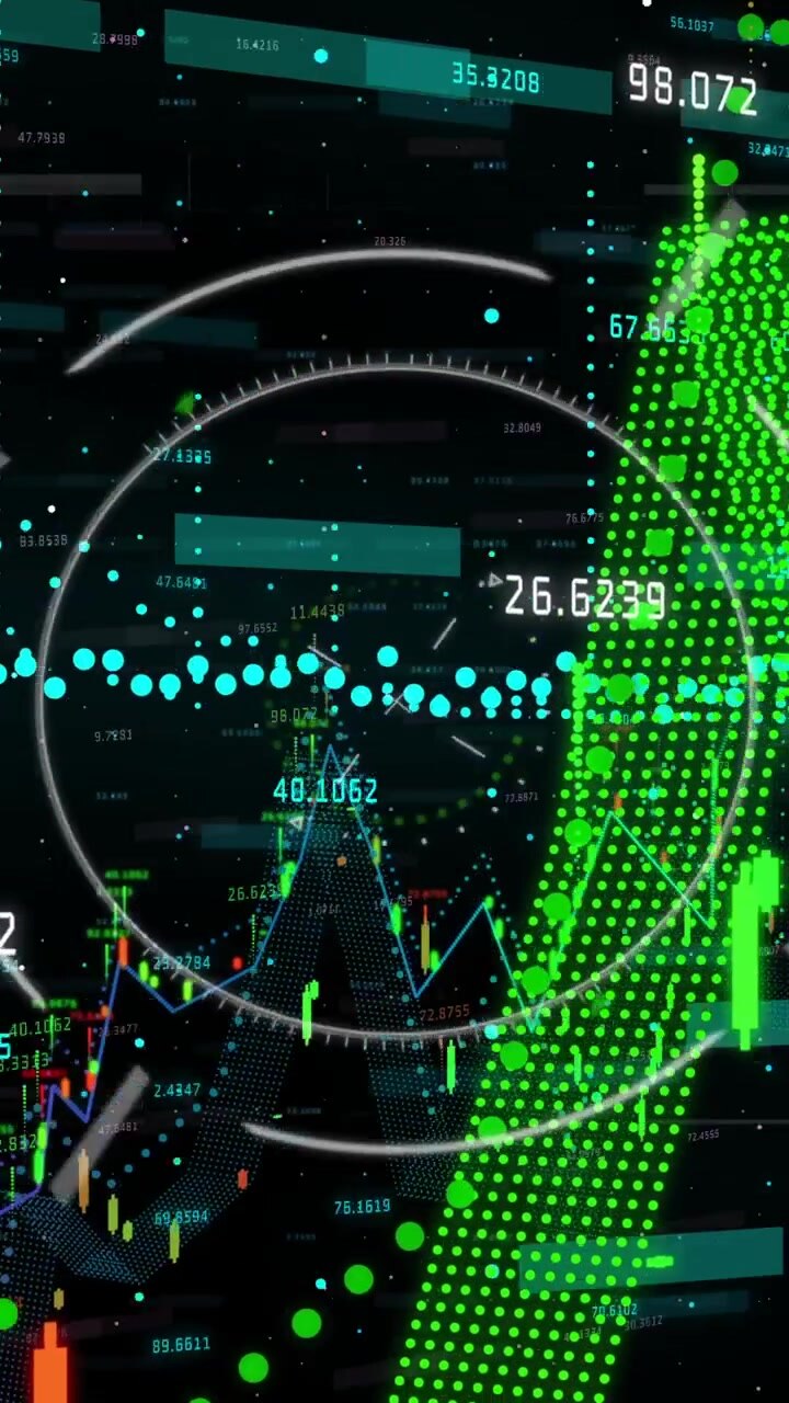 Animation of digital data visualization with graphs and charts on green background