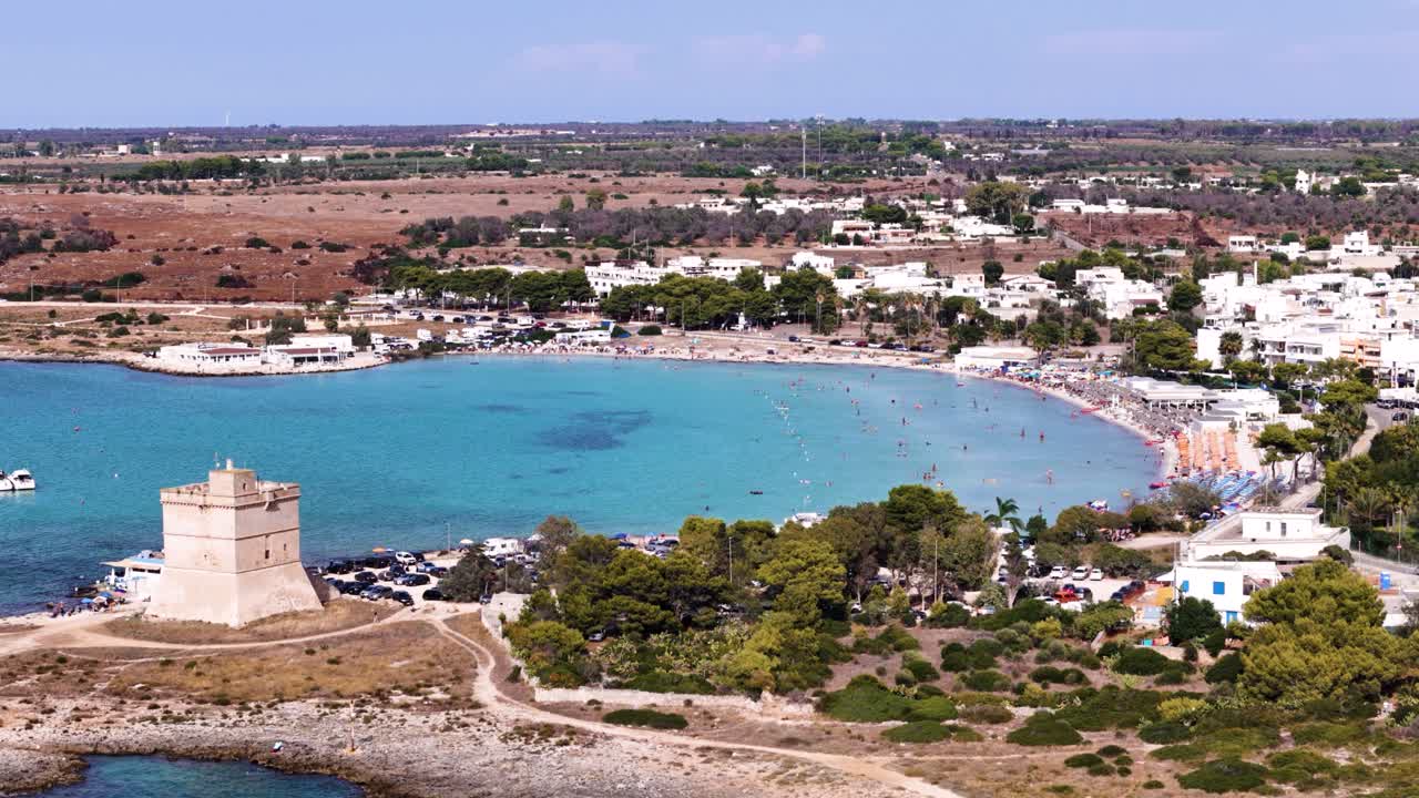 Exotic sea, coast and white township of Italy, aerial view