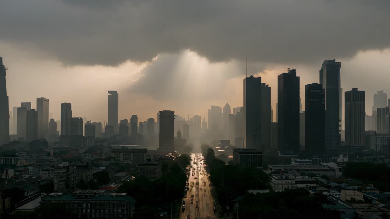 Cityscape Under a Stormy Sky