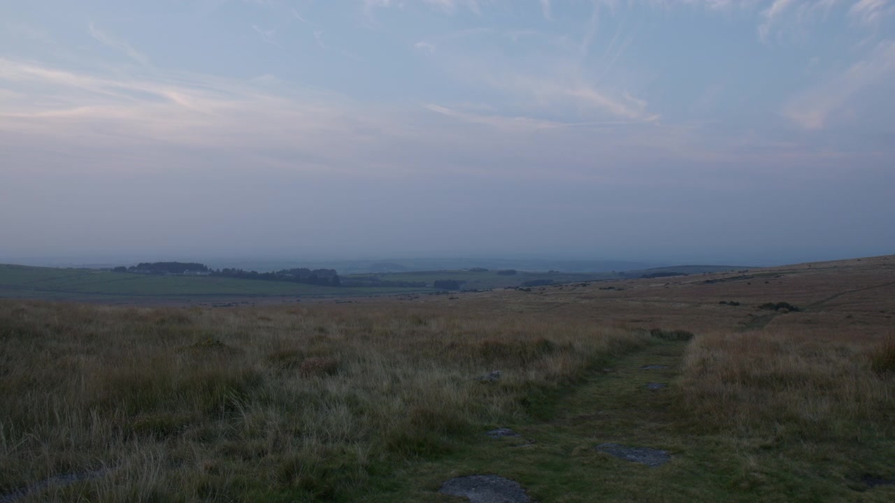 Vast Moorland At Dusk At Dartmoor National Park In Devon, England, wide shot