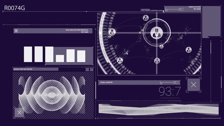 Animation of digital data processing over black background