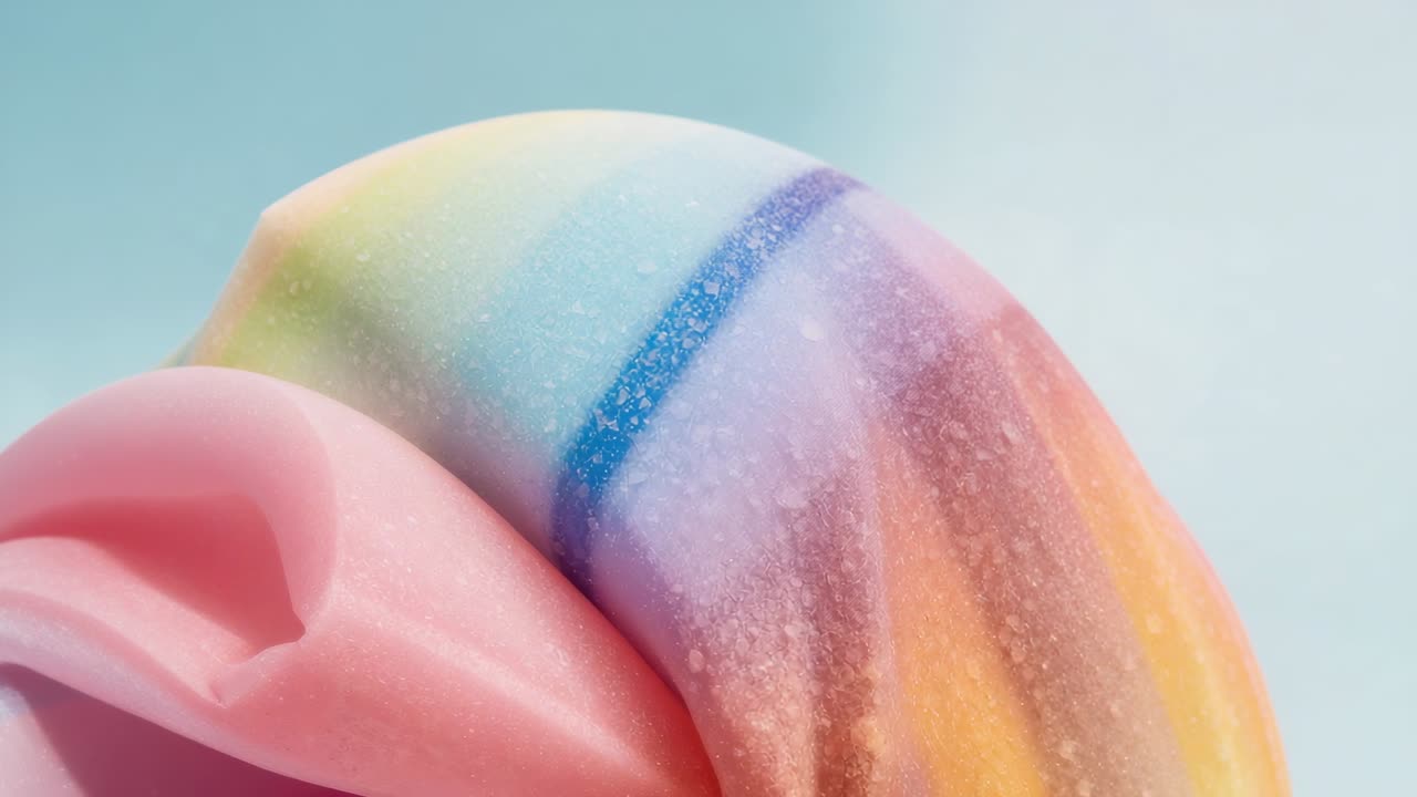 Træk kameraet tilbage og afslør et pastelbånd i et studie, der viser en blå stribe af rimfrost for at afsløre teksturen