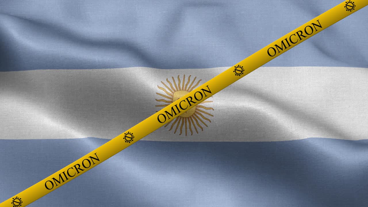 variante omicron y banda de prohibición en la bandera argentina