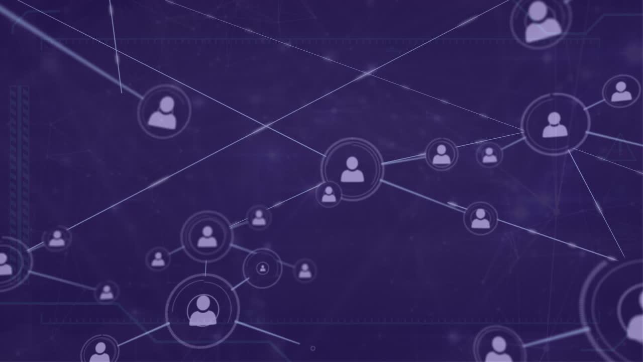 animación de la red de iconos de perfil contra un fondo azul