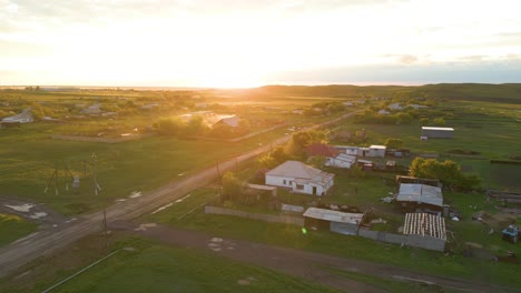 aerial view of a village at sunset